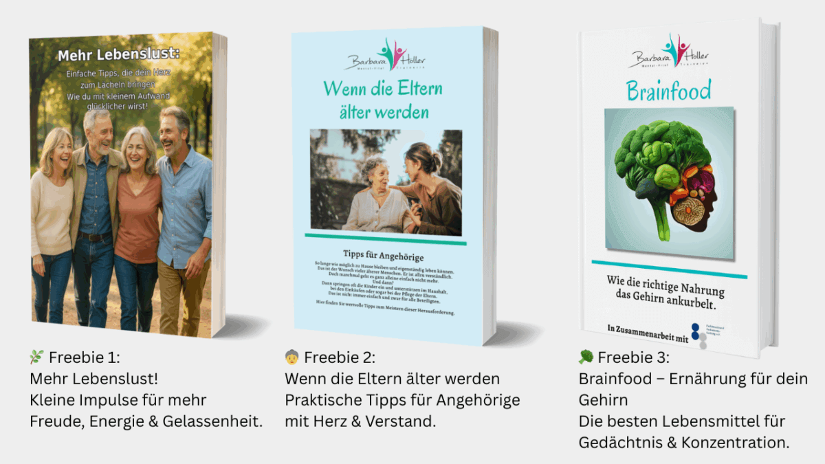 1. 🌿 Mehr Lebenslust 2. 👵 Wenn die Eltern älter werden 3. 🥦 Brainfood – Ernährung für dein Gehirn